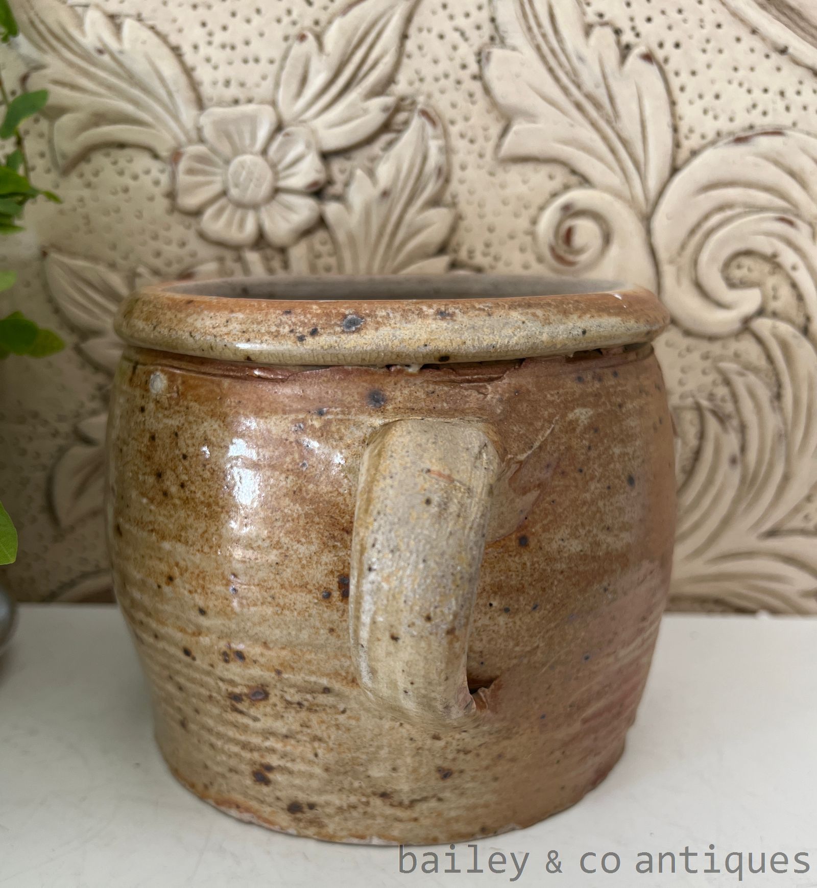 Antique French Rare Earthenware Stoneware Confit Pot - B0772   detail 03